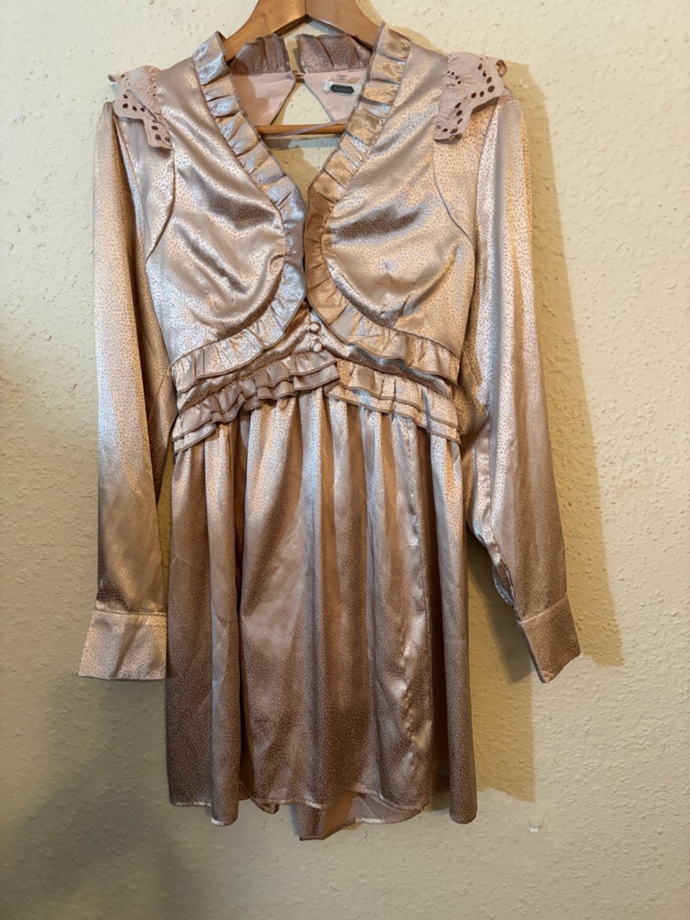 Ruffled Satin Mini Dress in Champagne Pink